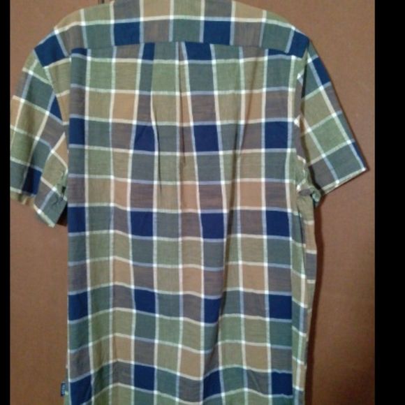 ROWM MEN’S BLUE TAN BUTTON FRONT SHIRT SIZE L TAGS - Picture 2 of 3